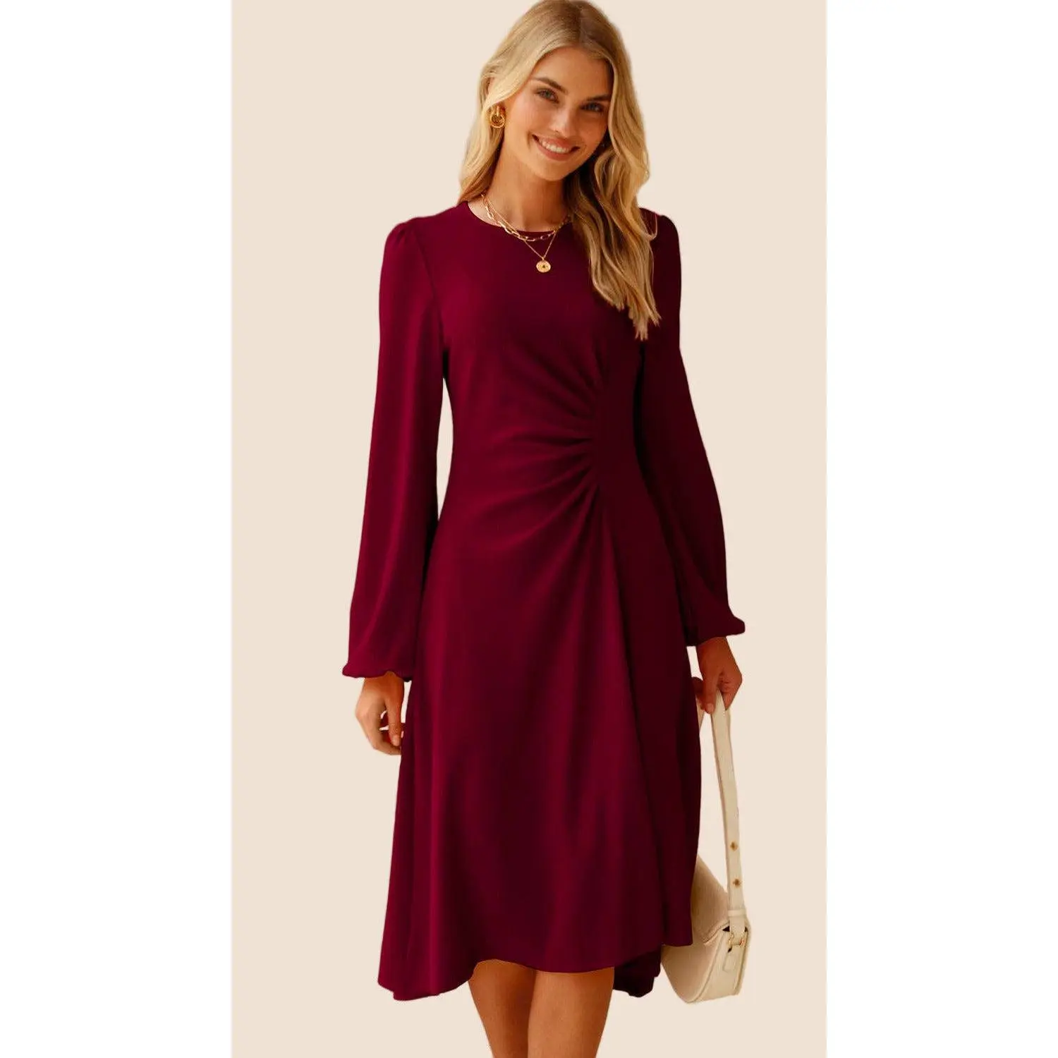 Ruched Midi Dress (Cranberry)