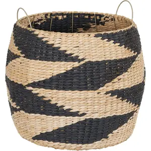 Large Woven Wicker Storage Basket with Handles | Black and Brown Decorative