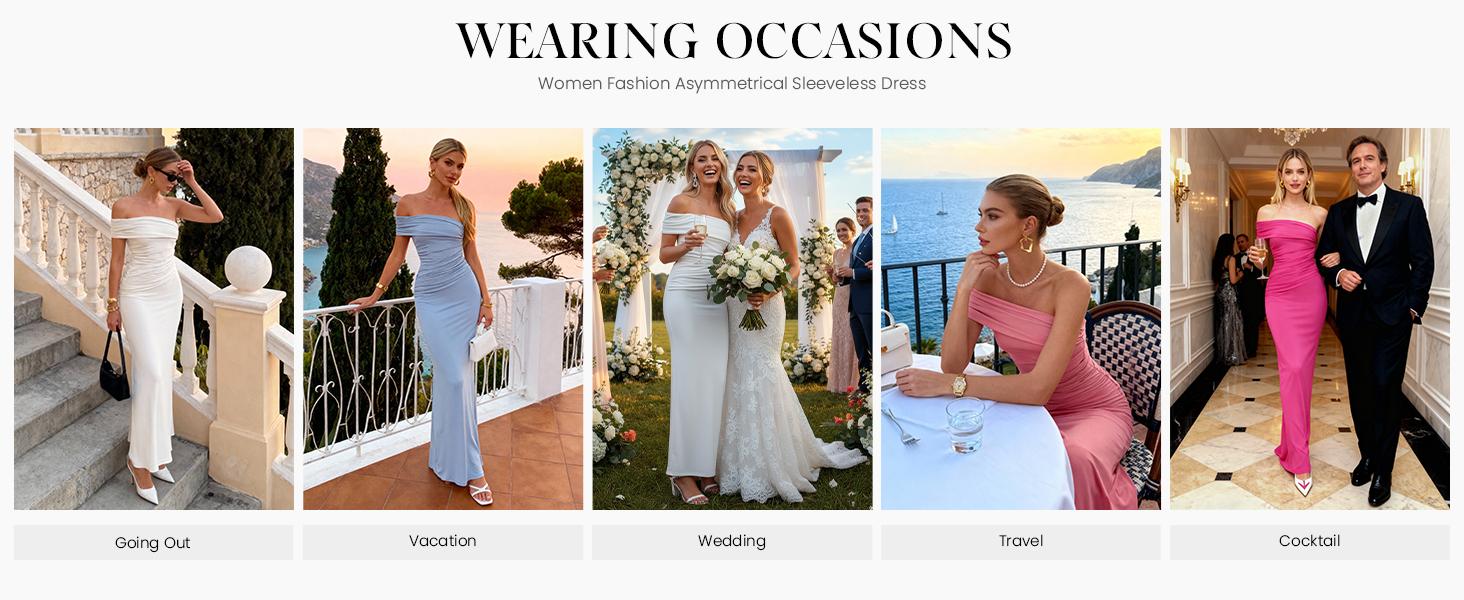 PrettyGarden Women's 2026 Wedding Guest Cocktail Dresses One Off The Shoulder Ruched Bodycon Formal Maxi Party Summer Outfits