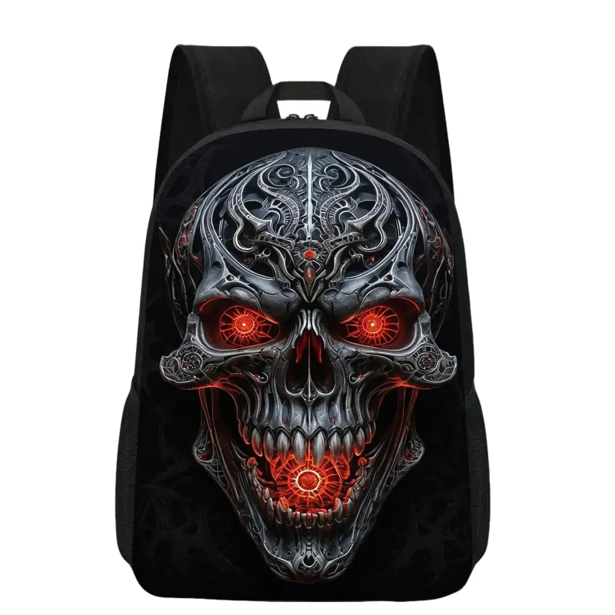 17 Inch Large Capacity Skull Print Laptop Backpack, Lightweight Durable School Daypack With Water Bottle Holder & Adjustable Shoulder Straps, Unisex Bag For Student Work Commute Travel Picnic, Vibrant Graphic, Ideal Birthday Fall Holiday Gift