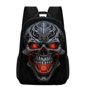 17 Inch Large Capacity Skull Print Laptop Backpack, Lightweight Durable School Daypack With Water Bottle Holder & Adjustable Shoulder Straps, Unisex Bag For Student Work Commute Travel Picnic, Vibrant Graphic, Ideal Birthday Fall Holiday Gift