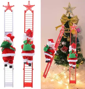 Santa Climbing Ladder to Christmas Tree Electric Santa Claus with Music Christmas Super Climbing Santa Hanging Ornament Tree Xmas Gifts Christmas Door Decorations Holiday Home Decor