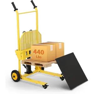 Hydraulic Material Lifting Cart, 440 lbs Load Capacity Pallet Jack Dolly, Lifting Platform Table, Manual Fork Lift, 36 Inch Maximum Lifting Height Winch Stacker, Multi-Purpose Hand Hydraulic Truck with Steel Platform Deck and Adjustable Forks