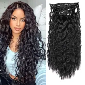 Curly Clip-In Hair Extensions 22 Inch, Natural Black Hair Extensions, 6-Piece Glueless Clip-Ins, Full Volume Synthetic Hair