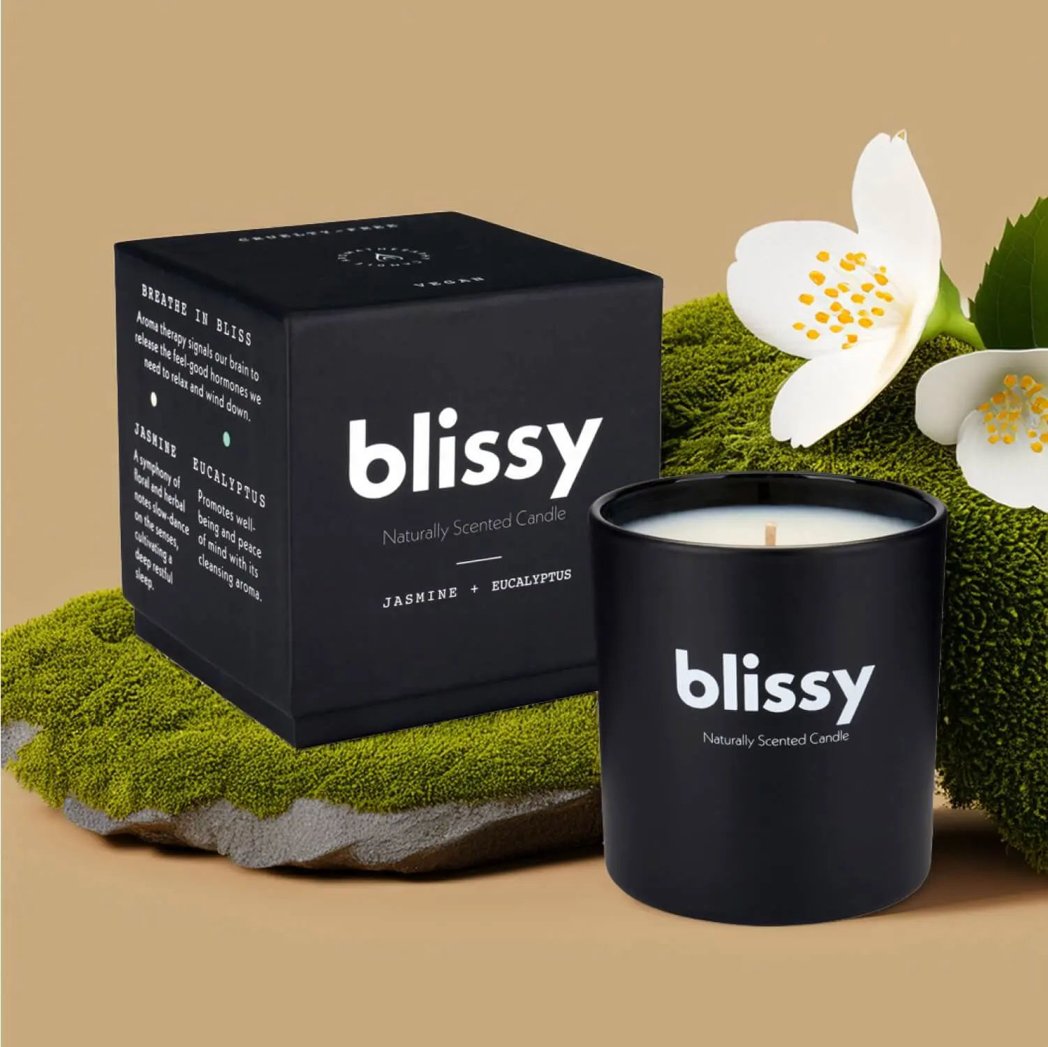 Blissy Candle – 100% Vegan Soy Wax – Naturally Scented with Essential Oils – Up to 45 Hours