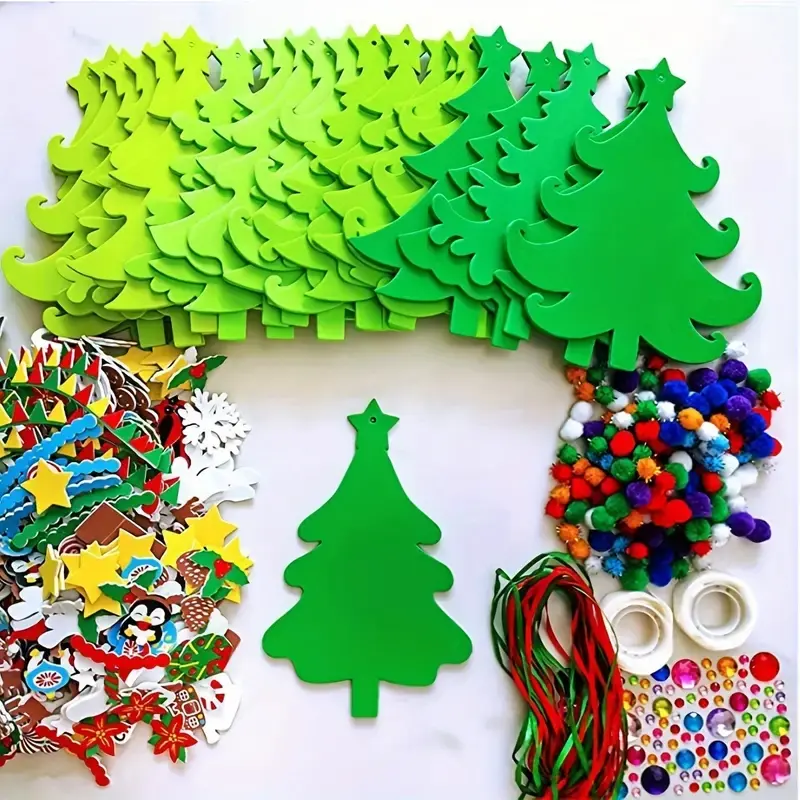 DIY Christmas Felt Tree Handmade Kit, Party Decoration Supplies, Holiday Decorations with Various Ornaments, Snowman, Candy, Stocking, Perfect for Home Parties