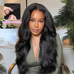 UNice Upgrade Blend Natural V Part Glueless Yaki/Kinky Straight Wig wih Drawstring Beginner Friendly Natural Black for Women