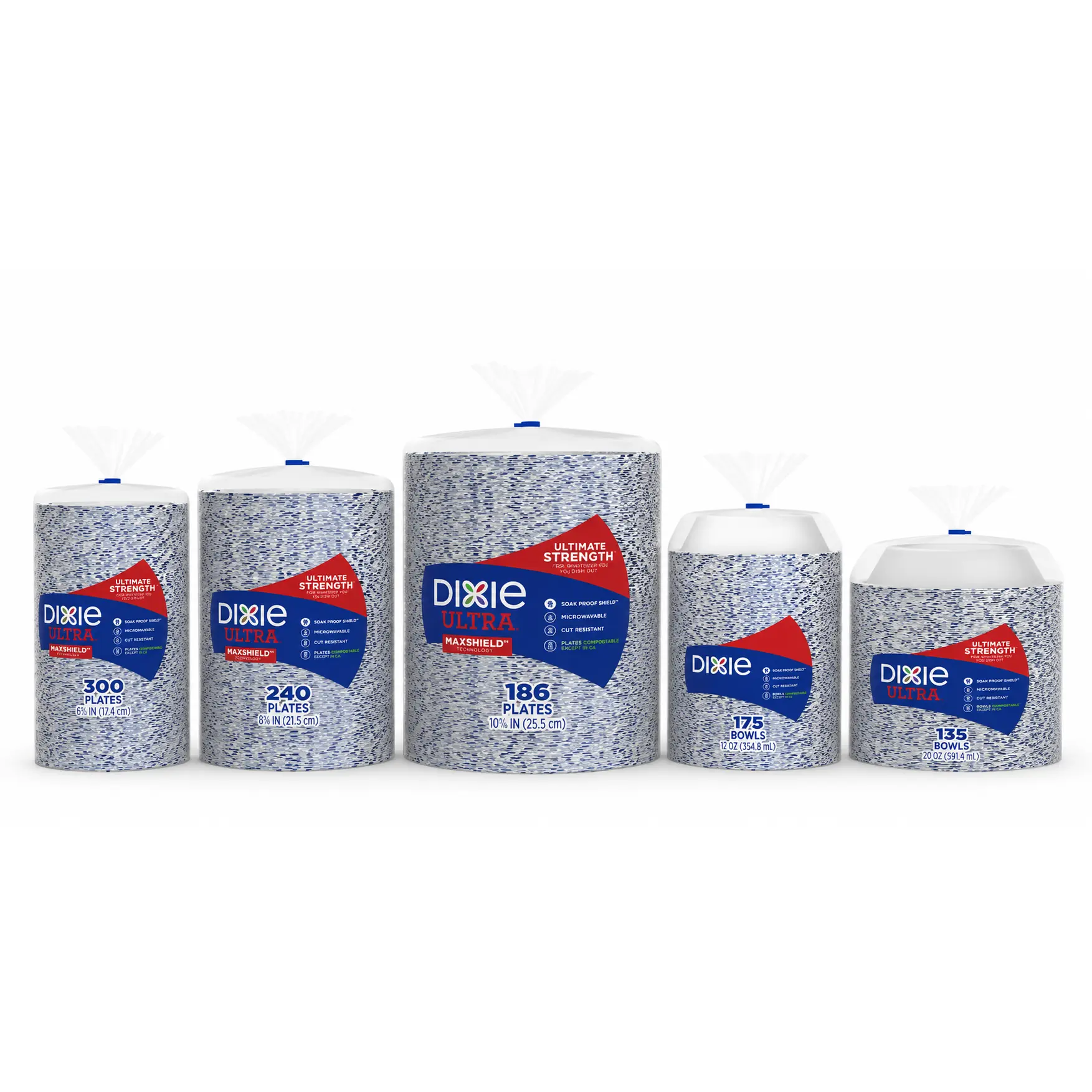 Dixie Ultra Disposable Paper Plates & Bowls, Multiple Sizes & Counts, Soak Proof Shield, Microwave Safe, Cut Resistant