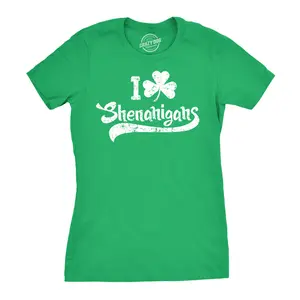 Womens I Clover Shenanigans T Shirt Funny Irish Clover St Saint Patricks Day Tee Funny Womens T Shirts Cute Vintage Fashion Casual Ladies T-Shirt Gift Saint Patrick's Day Tops for Women Funny Drinking Top Green