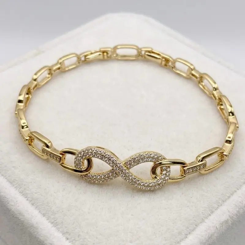 14k Gold Laminated Infinity Link Bracelet, High-Quality Fine Jewelry Accessory