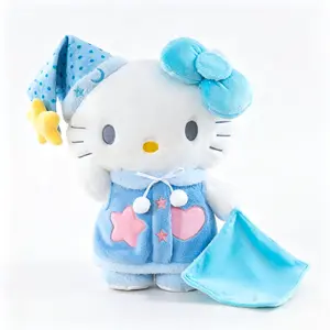 Sanrio Pajama Hello Kitty 11.8 Inch Plush Doll Ultra Soft Fluffy Bedtime Stuffed Animal Cute Kigurumi Sleep Companion Kawaii Bedroom Sofa Decor Collectible Toy Birthday Holiday Gift for Teen Girls Kids Sanrio Fans