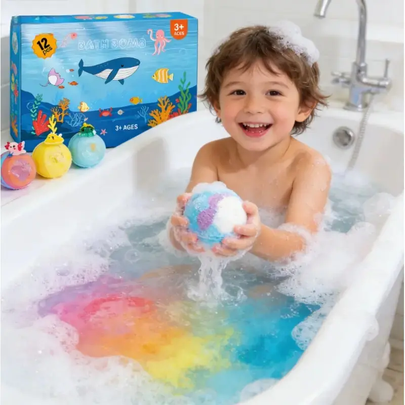 12 Pack Bath Bombs for Kids with Surprise Sea Toys, Natural Organic Fizzy Bubble Bath Set for Gentle Sensory Play, Spa Gift for Girls & Boys