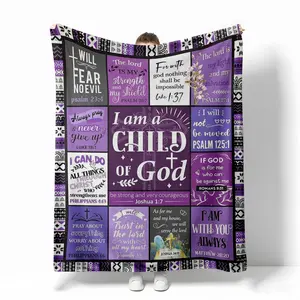 Christian Bible Verse Throw Blanket Soft Plush Religious Scripture I Am a of God Purple Black Spiritual Decor Gift for Women Church All Season Couch Camping Travel