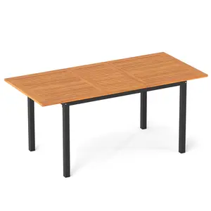 COSTWAY - 4-8 Person Extendable Solid Wood Dining Table with Umbrella Hole