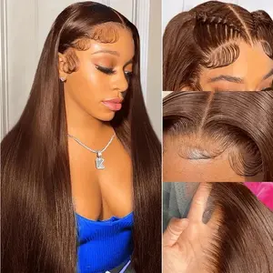Brown 13x6 HD Lace Front Wigs Human Hair 200% Density Straight Lace Frontal Human Hair Wigs 4# Ginger Brown Wigs Pre Plucked Hairline With Baby Hair For Women