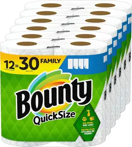 Bounty Quick Size Paper Towels, White, 8 Family Rolls = 20 Regular Rolls Pack