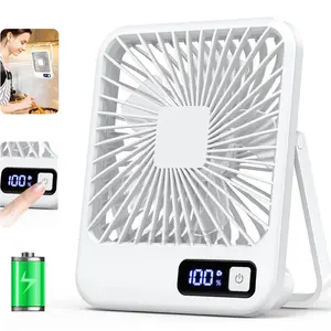 Small Desk Fan, Portable USB Rechargeable Mini Adjustable Cooling Fan, Tilt Folding Personal Fan with LCD Display, Ultra Quiet Strong Wind, 5 Speed Modes for Home, Office, Travel, Camping & Outdoor