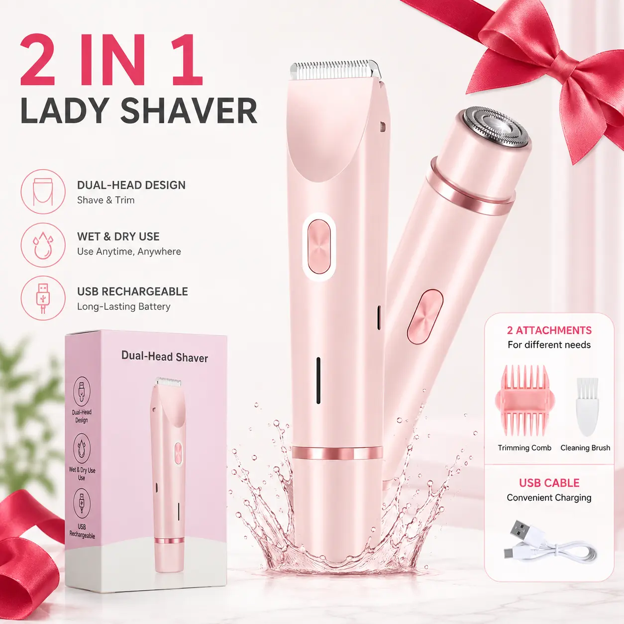 Mother's Day Gift, Electric Hair Trimmer for Women, 2 in 1 Body & Facial Hair Removal Double Head Trimmer for Face Underarm Legs, Gifts for Girl, Women's Electric Shaver, Bikini Shaver for Women, Rechargeable,Dual-Head,Trimmer tiktokshopspringglowu