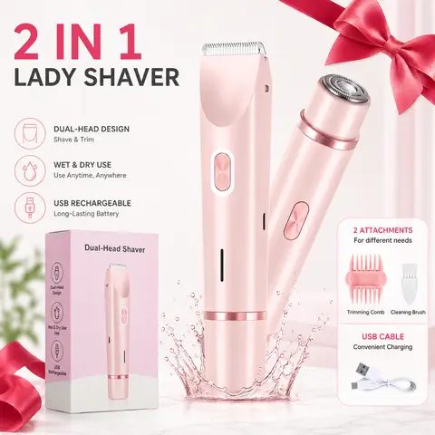 Women's Rechargeable 2-in-1 Dual-Head Electric Trimmer - Shaver Machine, Bikini Trimmer, Facial & Underarm Hair Remover, Self Care Gadget for Abs, Mother's Day Gift