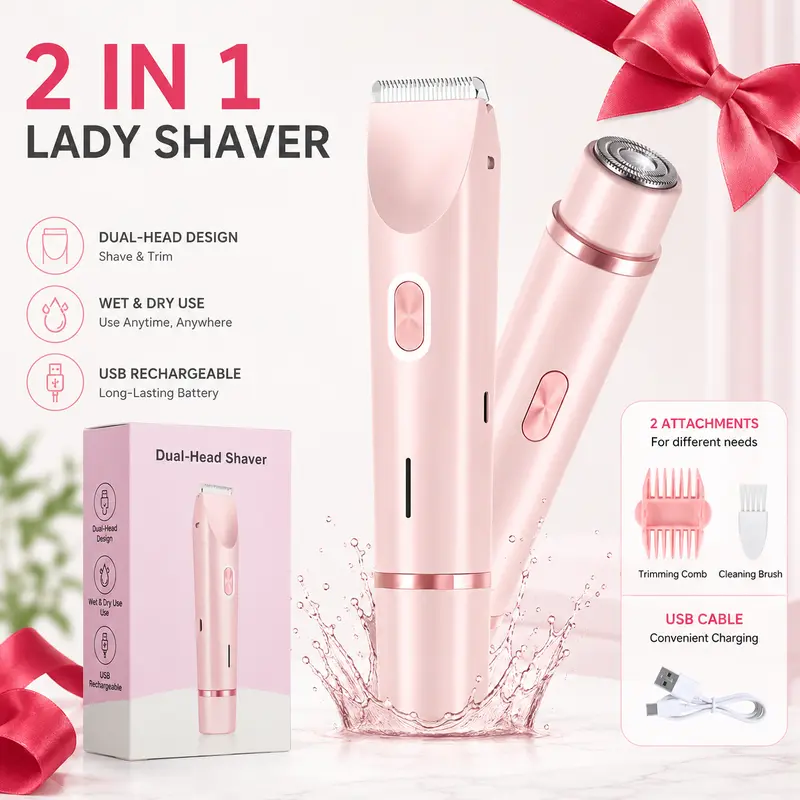 Women's Rechargeable 2-in-1 Dual-Head Electric Trimmer - Shaver Machine, Bikini Trimmer, Facial & Underarm Hair Remover, Self Care Gadget for Abs, Mother's Day Gift