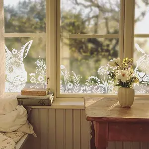 Spring Easter White Bunny Window Cling Static Decorative Cling Reusable PVC[1.13]