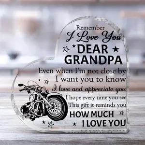 Acrylic Heart Shaped Plaque, 1 Count Motorcycle Pattern Desktop Ornament, Transparent Heart Shaped Plaque, Desk Decorations, Holiday Gift for Grandpa, Acrylic Plaque Sign