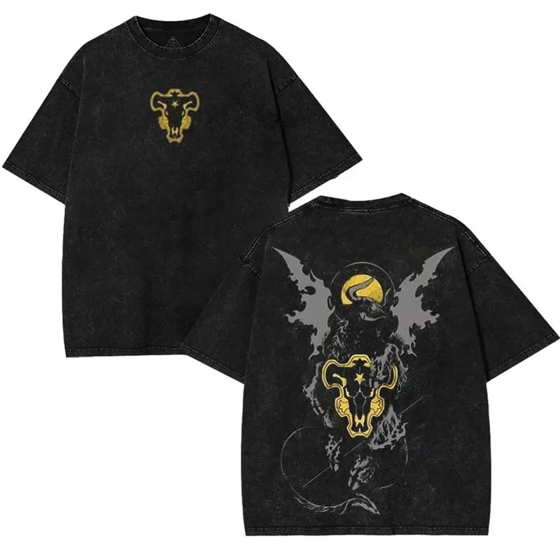valentine shirts Black bulls team sympol Asta Black Clover Anime Double Printed Washed Tee anime merch Soft graphic tee