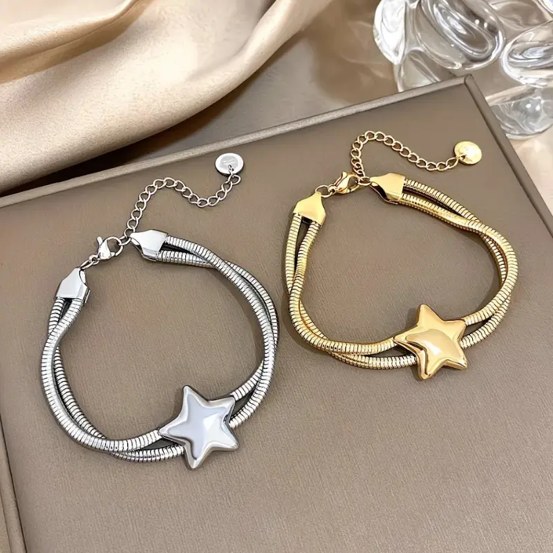 Minimalist Stainless Steel Star Bracelet, Lightweight Fashionable Daily Wear Jewelry, Casual Date Gift Idea, All Season Accessory