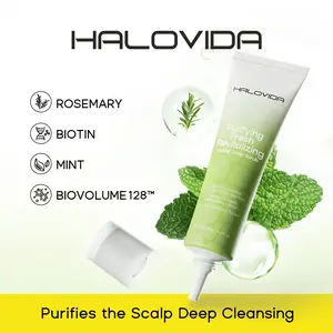 HALOVIDA BIOVOLUME128,Biotin,Rosemary Mint Herbal Scalp Scrub shampoo for Scalp Calming,Natural Volume Boosting,Pure,Deep Cleanser, & hair Refreshing All In One ,Paraben Free,Gentle formula for all types,150g