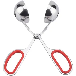 None-Stick Meat Ballers Stainless Steel Ice Tongs - Rice Meatball Maker, Cookie Scoop, Meatball with Rubber Anti-slip Handle(Red)