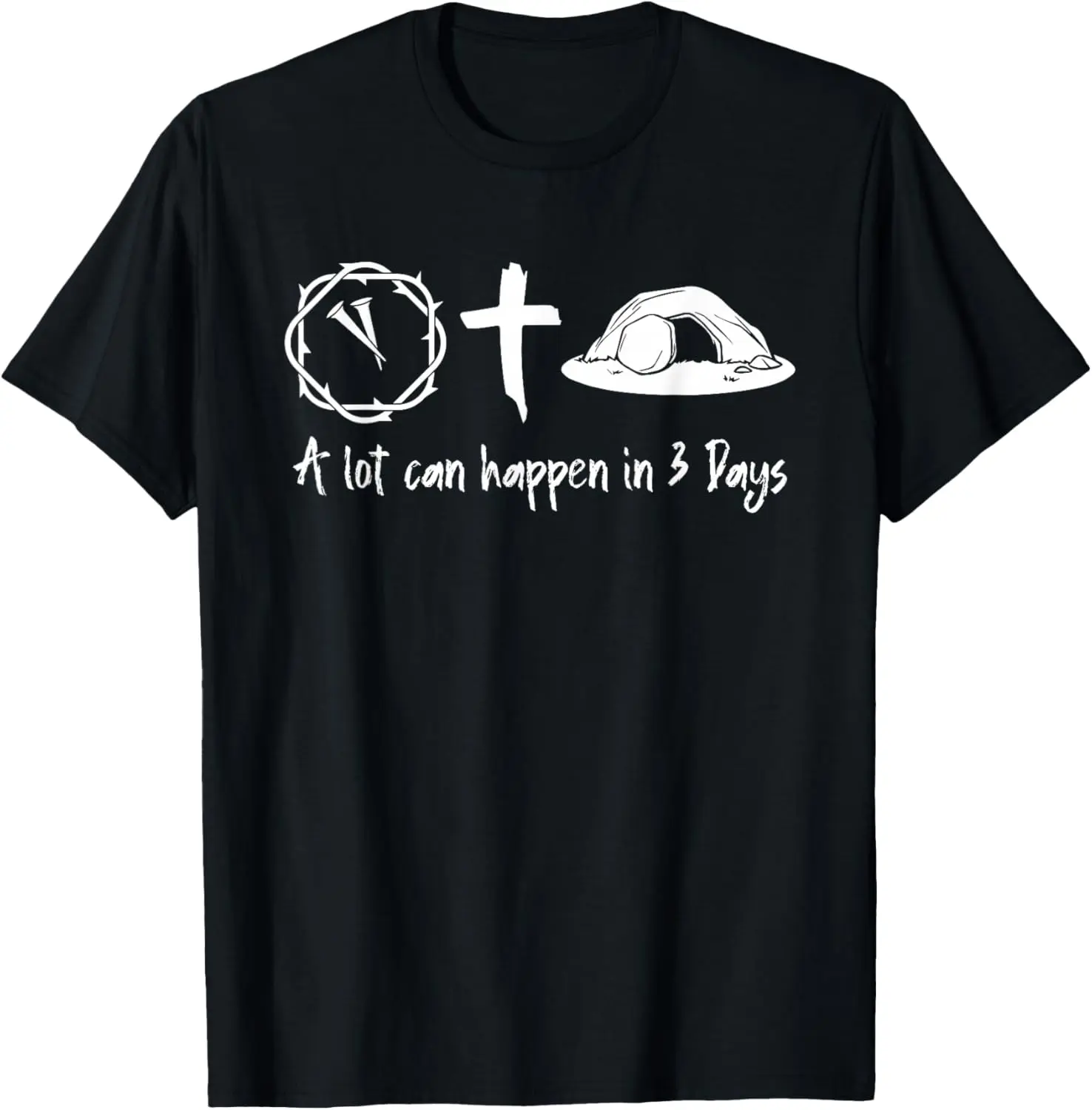 Men's Pure Cotton Round Neck Short-Sleeve Christian T-Shirt - Easter Day "A Lot Can Happen in 3 Days" Jesus Cross Graphic, Casual Natural Fitness Top, Gift for Men