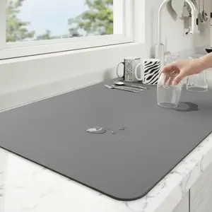 1 Pack Kitchen Counter Dish Drying Mat,Waterproof Surface Coffee Mat with Anti-Slip Rubber Backing,Ideal for Kitchen & Coffee Bar Use,Kitchen Decorative pacemat