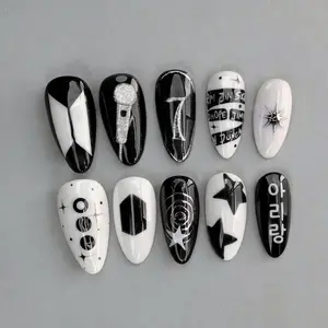 KPOP Inspired Arirang Album Press On Nails | Black and White Monochrome| Member Name Nails | Custom K-pop Concert Gift