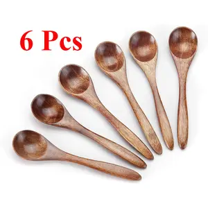 6Pcs Small Wooden Teaspoon,Serving Wooden Utensils For Cooking, Condiments, Honey, Spoons For Daily Use