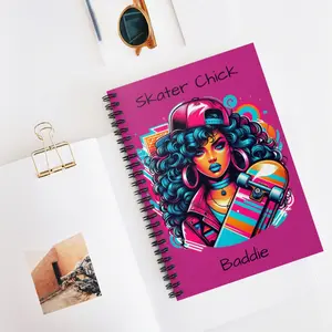 Skater Chick Baddie Pink Spiral Notebook - 118 Ruled Line, 6 x 8"