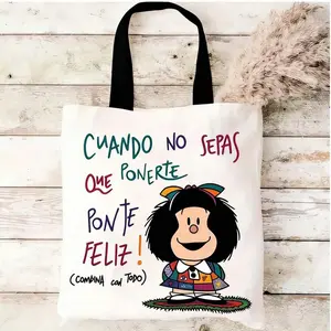 This Mafalda print tote bag is a large-capacity canvas shoulder bag perfect for women's casual use.It's ideal for outdoor picnics and weekend parties, a perfect companion for family gatherings and festive events, and goes perfectly with any outfit!