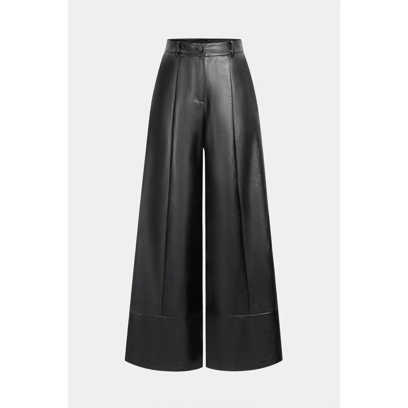 Women's Faux Leather Button Wide Leg Trouser Bottoms, Fitted Fabric Design, Bottom