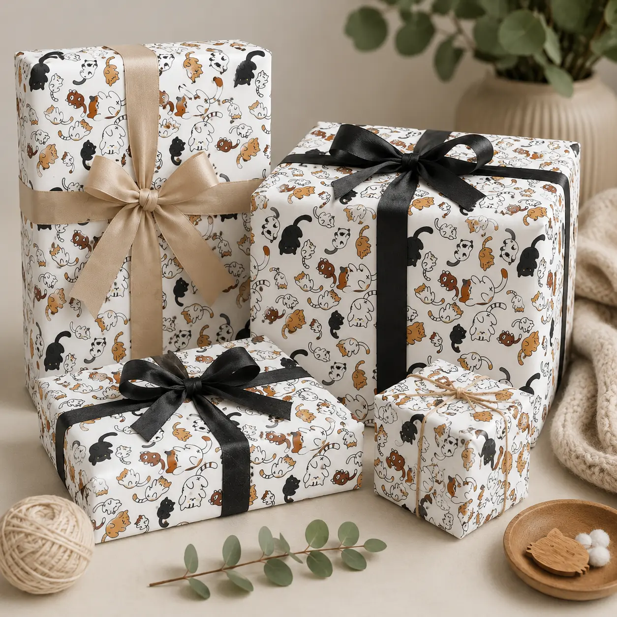 Funny Chubby Cat Butt Pattern Gift Wrapping Paper Sheet - Aesthetic Cute Kitten Wrap for Cat Lovers Bestie Birthday Christmas Thanksgiving Adoption Day