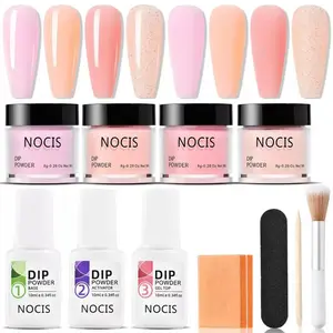 11 Pcs Dip Powder Starter Nail Kit for Beginners, Pink & Brown Glitter Bright Colors 4-Color Dipping Nail Powder with Base Top Gel and Activator Liquid Set French Manicure Salon & Home DIY Kit Nail Care