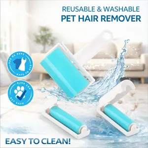 Pet Hair Roller Portable Reusable Pet Hair Lint Roller Washable Reusable Gel Lint Roller Set for Cat Dog Hair Remover on Clothes Furniture Car Seat Includes Mini Travel Rollers with Refills