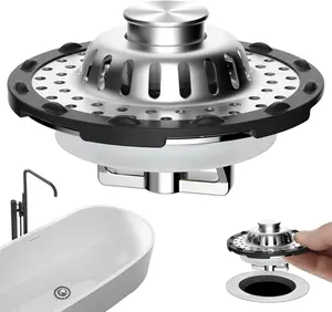 Universal Bathtub Drain Stopper Shower Drain Hair Catcher, Tub Stopper with Visible Top Strainer, Upgraded 3 in 1 Pop-up Drain Plug Fit for 1.5 to 2.4" Hole, Stainless Steel Filter Basket