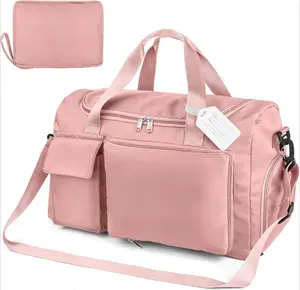 Women's Travel Backpack with Shoe Compartment - Foldable Gym Bag with Luggage Tag, Large Capacity Weekend Overnight Bags with Wet and Dry Separation Bag, Waterproof Sports Tote Bag, for Travel, Sports, Gym (Pink)
