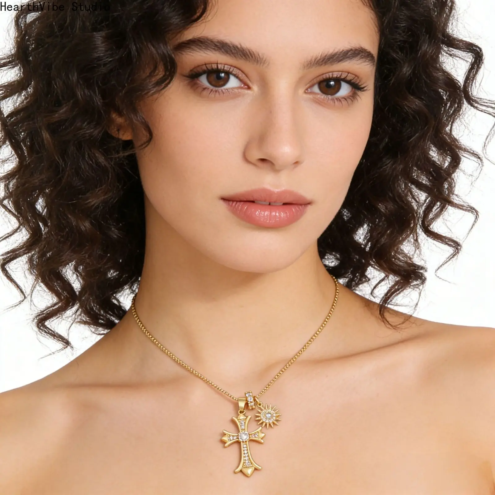 Sparkling CZ Cross Layered Necklace for Women - Y2K Aesthetic Sun Motif Clavicle Chain, Hypoallergenic Tarnish-Resistant Trendy Jewelry