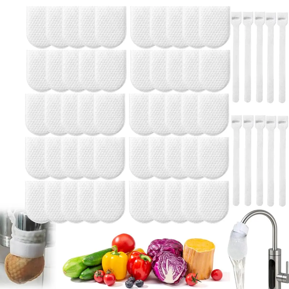 60pcs Faucet Filter Bag, Faucet Water Filter Bag, Faucet Filter Cotton Bag for Kitchen Sink, Splash-Proof Kitchen Faucet Water Filters Bags, Cotton Filter Bag for Cold and Hot Water Faucet (50pcs)