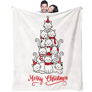 Christmas cartoon kitten pattern, suitable for children and adults as Christmas holiday gifts, soft, warm and lightweight plush blanket, suitable for bed, sofa, car, room decoration