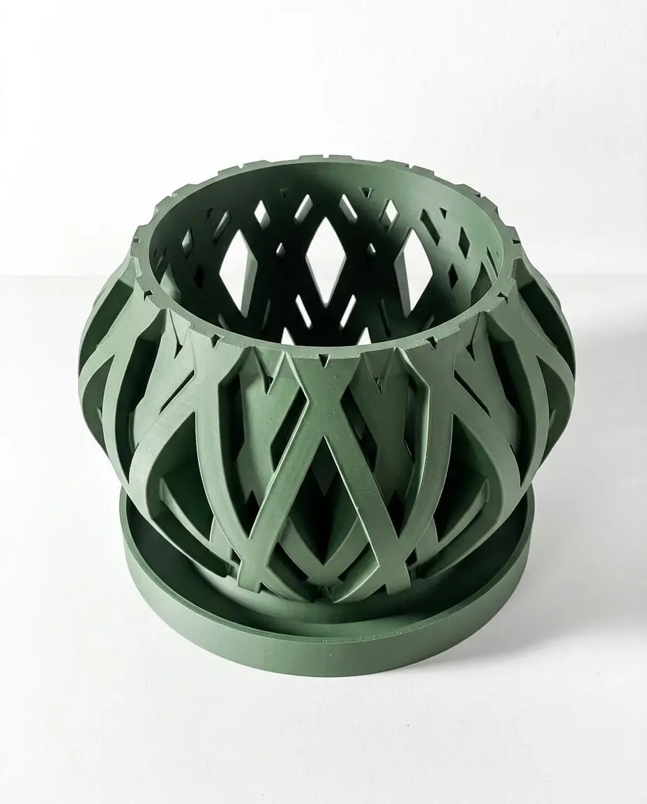 Orchid Planter with Saucer, Woven Geometric Pot with Drainage, Multiple Sizes