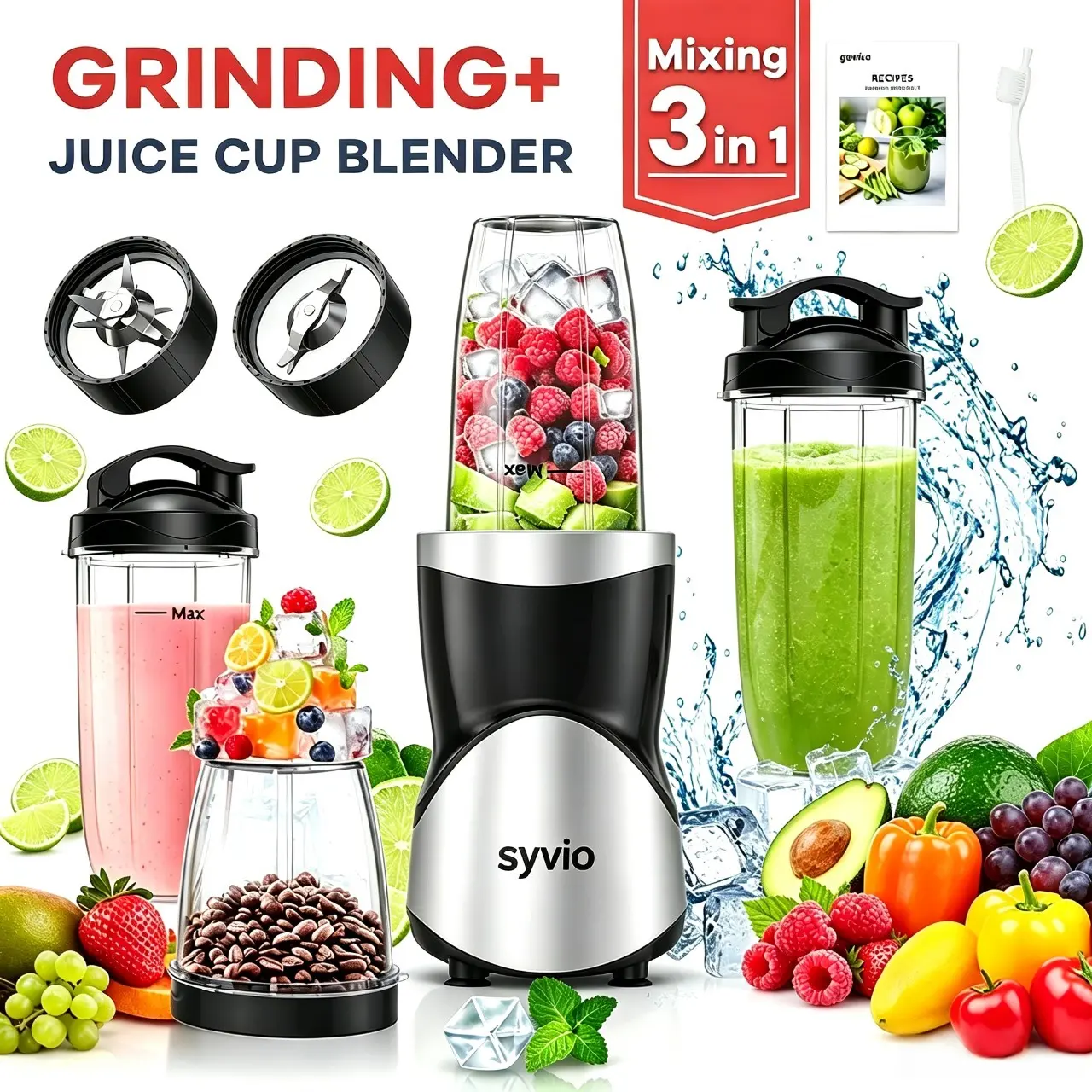 Ganiza professional smoothie blender 900W motor 25000 rpm suitable for frozen fruits and ice multi-functional countertop blender dishwasher safe food processor similar to Juicer Machine Blade for Smoothies Juices & More,home essentials