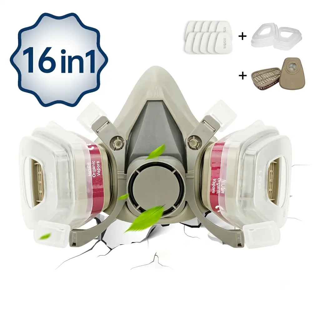 Household Appliance & Accessory Bundle - Reusable Dual-Filter Safety Mask for Painting, Portable Electric Thermostat Heater, Solar-Powered Pan-Tilt Security Camera, Magnetic Self-Aligning Dryer Vent Kit