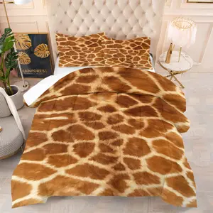 Giraffe Print Comforter Set-with Silk-Cotton Filling, Safari Animal Themed Bedding Set, 3D Digital Print Bed Set with Includes 1/2 Pillowcases - without Core, Soft Microfiber Bedding, All Season Cozy Quilt for Wildlife Lover Bedroom Decor