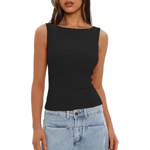 Women's High Neck Sleeveless Seamless Double-Lined Stretchy Lightweight Minimalist Fitted Basic Tee - Premium Fabric, Chic Elegant Lady Top, Slim Fit, Versatile for Casual Wear & Going Out, Pairs with Accessories, Jeans, Skirts, Boat Shoes